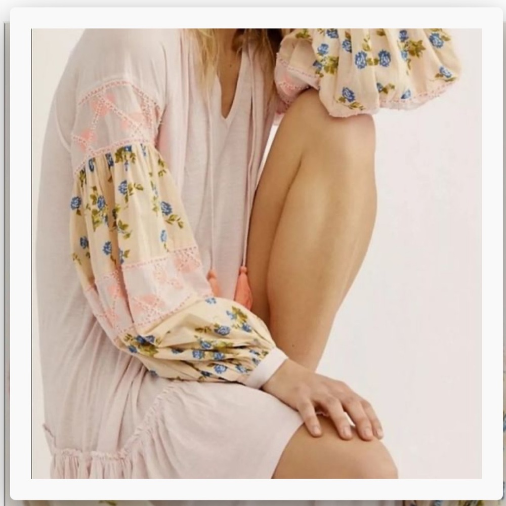 Free People Pink Tunic with Embroidery Bead Sleeve Size XS